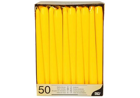 Leuchterkerzen, gelb, Karton à 50 Stück, H: 25cm, Ø 2.2cm, Brenndauer 7h