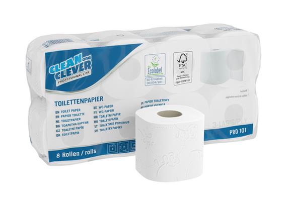 WC-Papier, Clean&Clever, 3-lagig, Pal. 2112 Rollen  Pack 8x8 Rollen, 33 Pack=1 Palette